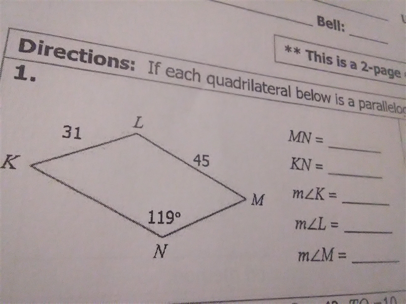 If each quadrilateral below is a parallelogram,find the missing measures.-example-1