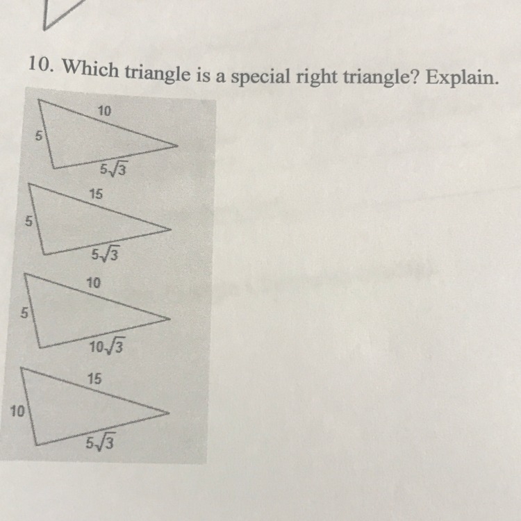 Which triangle is a special right triangle?-example-1