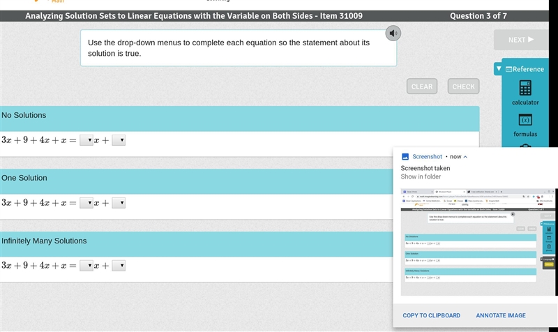 Use the drop-down menus to complete each equation so the statement about its solution-example-1