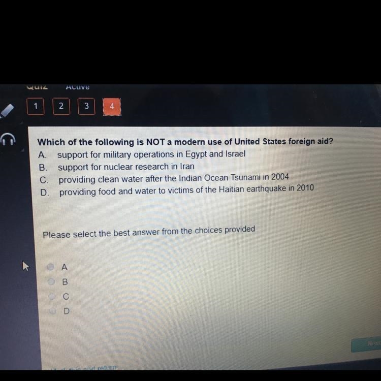 What of the following is NOT a modern use of United States foreign aid?-example-1