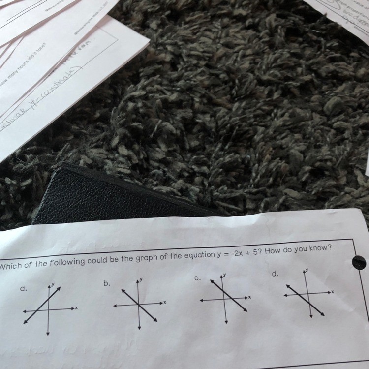 Which of the following could be the graph of the equation y = -2x + 5-example-1