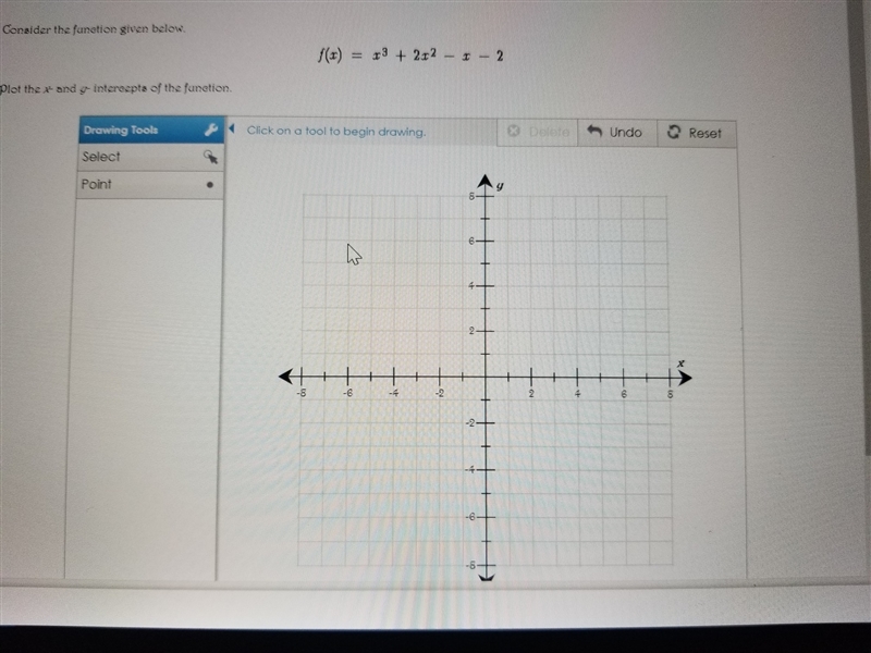 Consider the function below, f (x) =x^3 + 2x^2-x-2, Plot x- and y- intercepts of the-example-1