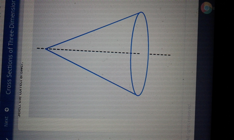 The diagram shows a cone and its axis of rotation. Which type of cross section is-example-1