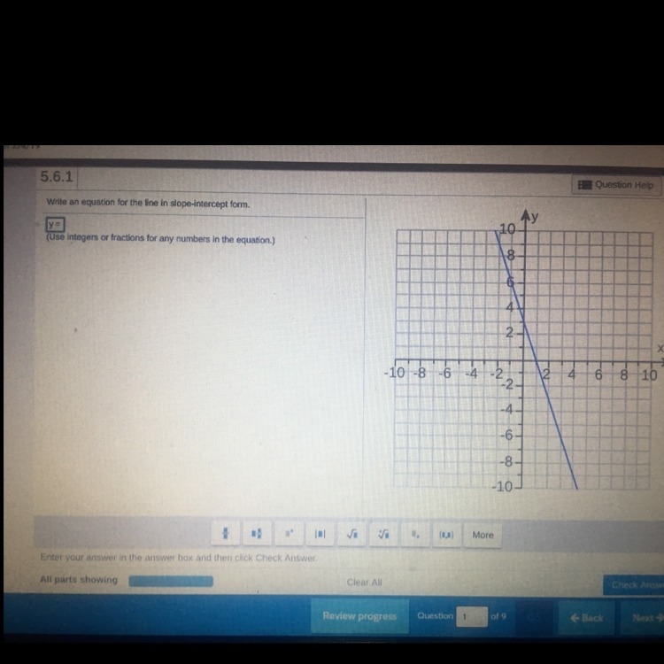 What is the equation for the line in slope intercept form-example-1