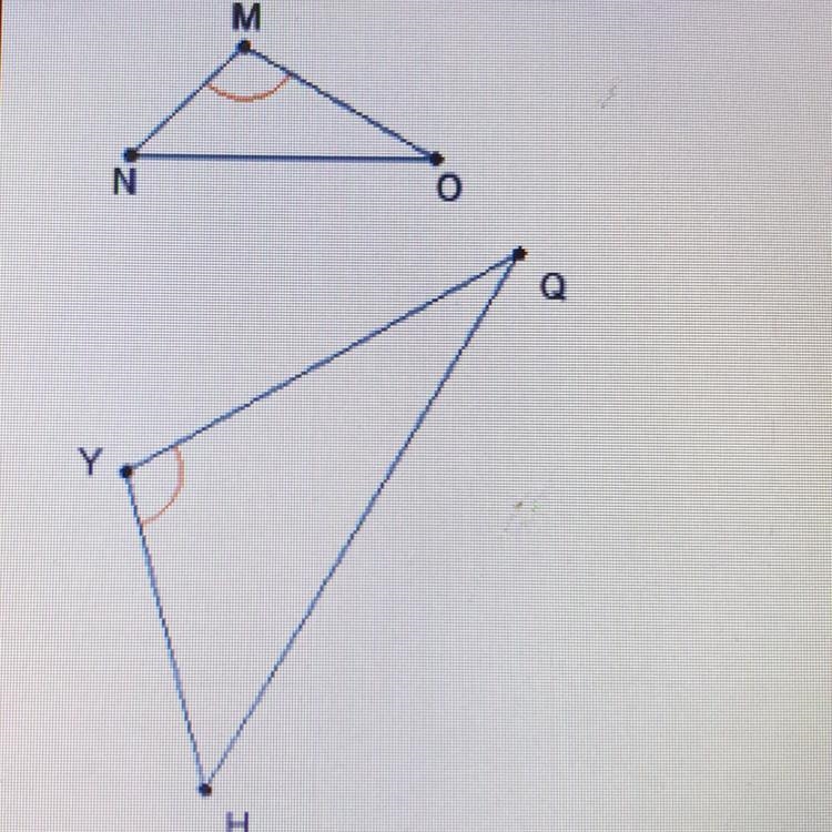 Two similar triangles are shown. Triangle MNO was dilated, then _______ to create-example-1