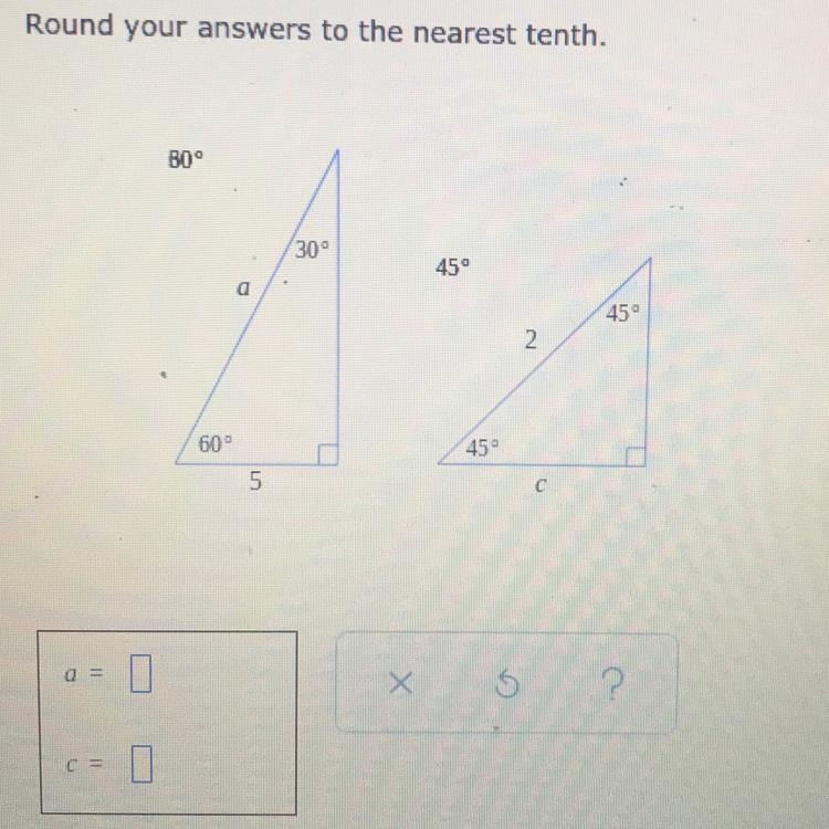 Help me with this topic?! Special right triangles: decimal answers! Round to the nearest-example-1