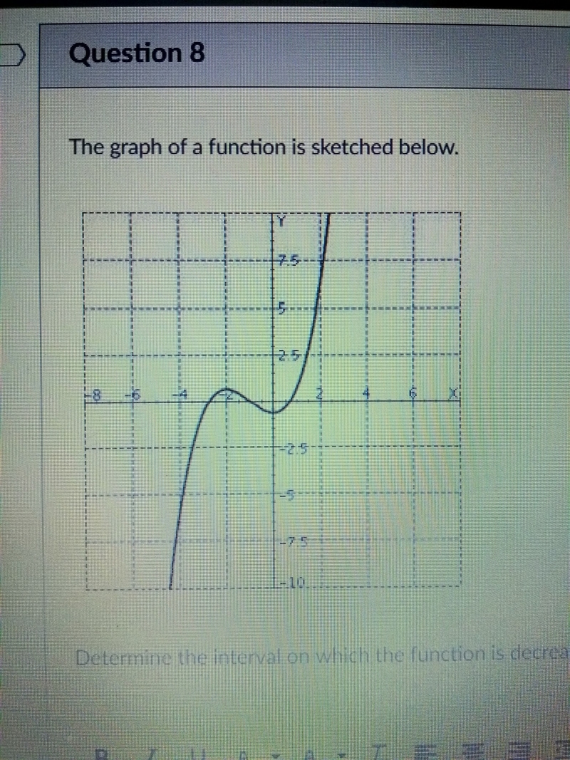 Determine the interval on which the function is decreasing.-example-1