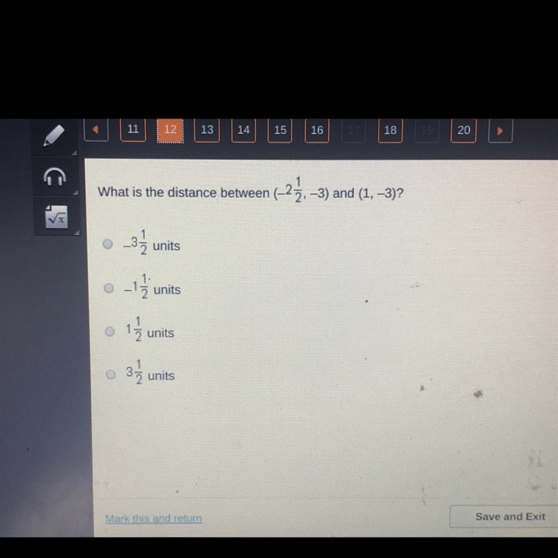 What is the distance between (-2 1/2,-3) and (1,-3-example-1