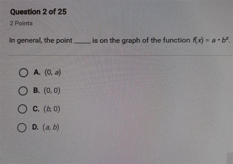 In general, the point ___is on the graph of the function f(x) = a×b^x.​-example-1