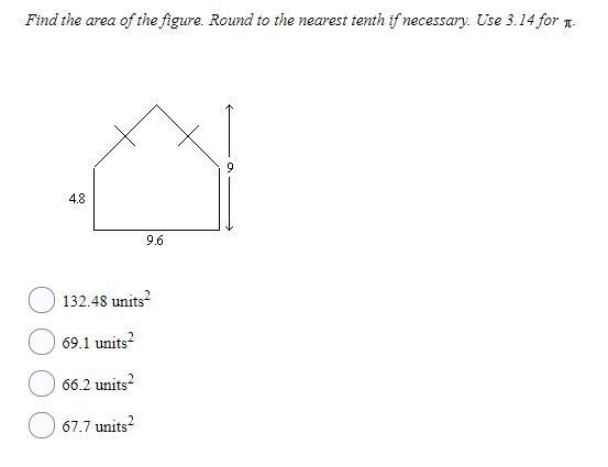 10 POINTS! Find the area of the figure. Round to the nearest tenth if necessary. Use-example-1