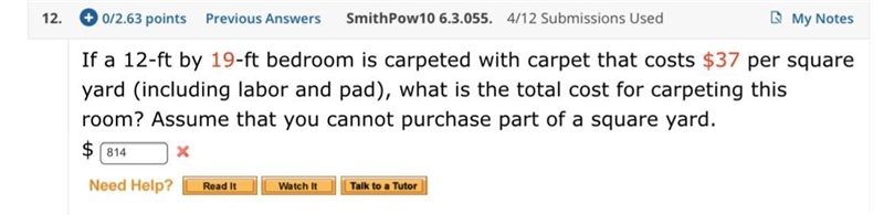 What is the total cost for carpeting this room?-example-1