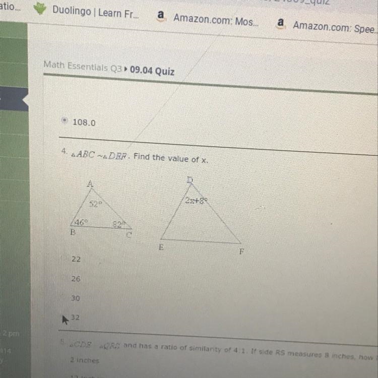 Triangle ABC ~ DEF. find the value of x.-example-1