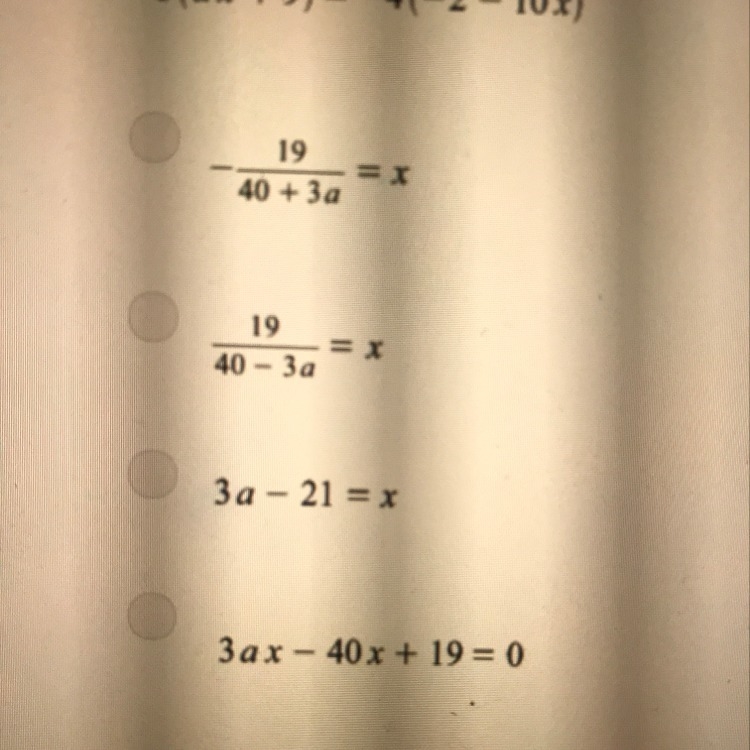 Solve for x 3(ax + 9) = -4 (-2 - 10x)-example-1