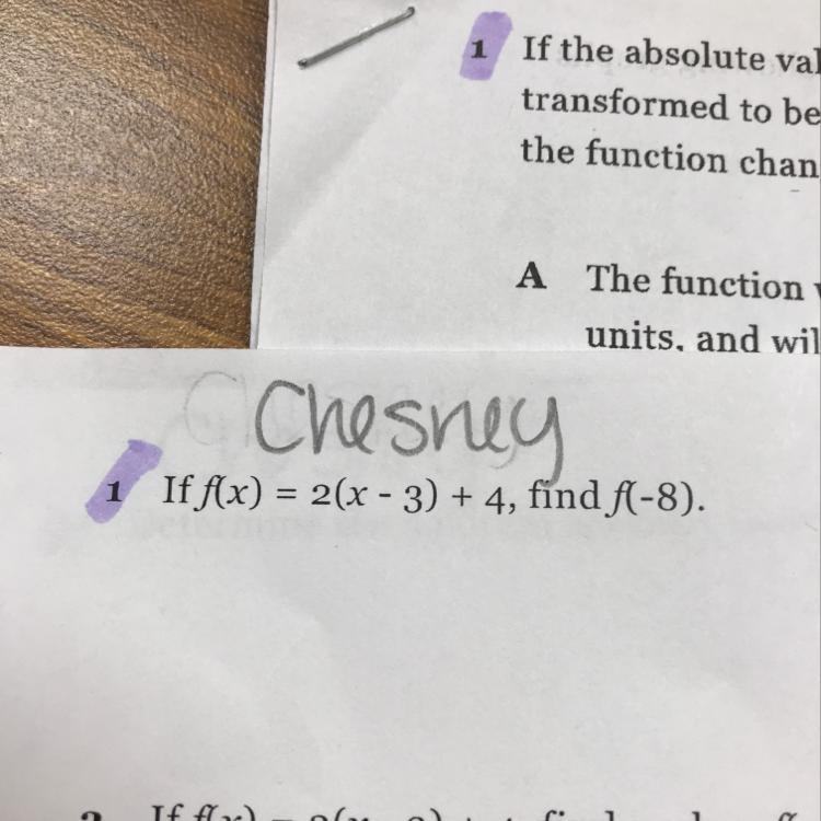 If f(x)=2(x-3) +4 find f(-8)-example-1