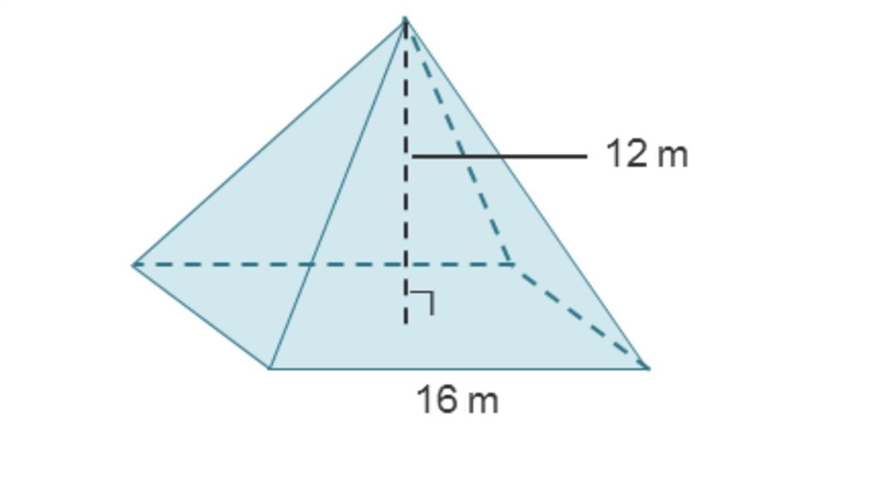 Consider this square pyramid. Recall the volume can be found using the formula V = 1/3Bh-example-1