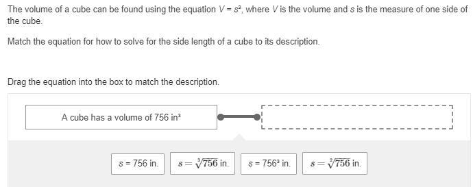 I NEED HELP ASAP!!! The volume of a cube can be found using the equation V = s³, where-example-1