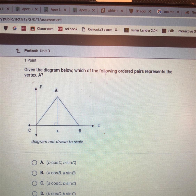 Given the diagram below, which of the following ordered pairs represents the vertex-example-1