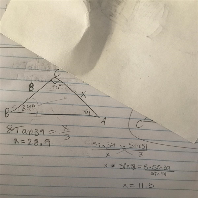 Why did I get different answers to find x? The first one I used Soh Cah Toa and the-example-1