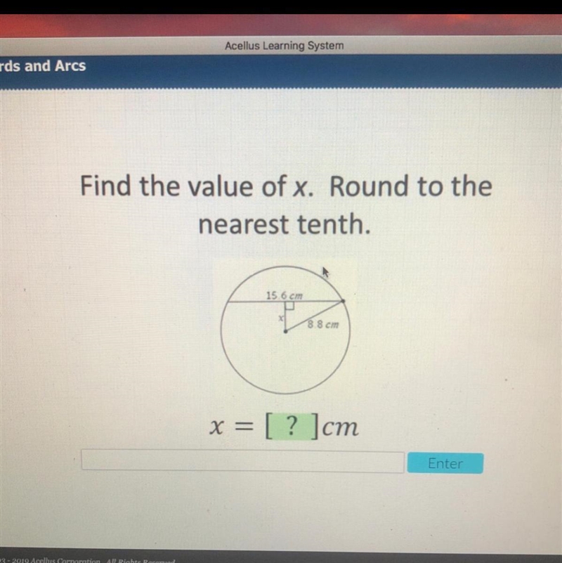 Find the value of x. Round to the nearest tenth. Please Help Me!!!-example-1