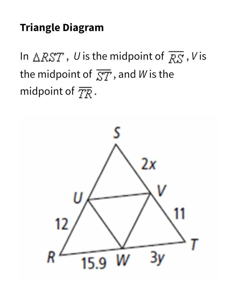 1. What is the length of RS? A. 12 B. 6 C. 22 D. 24 2. What is the value of x? A. 6.5 B-example-1