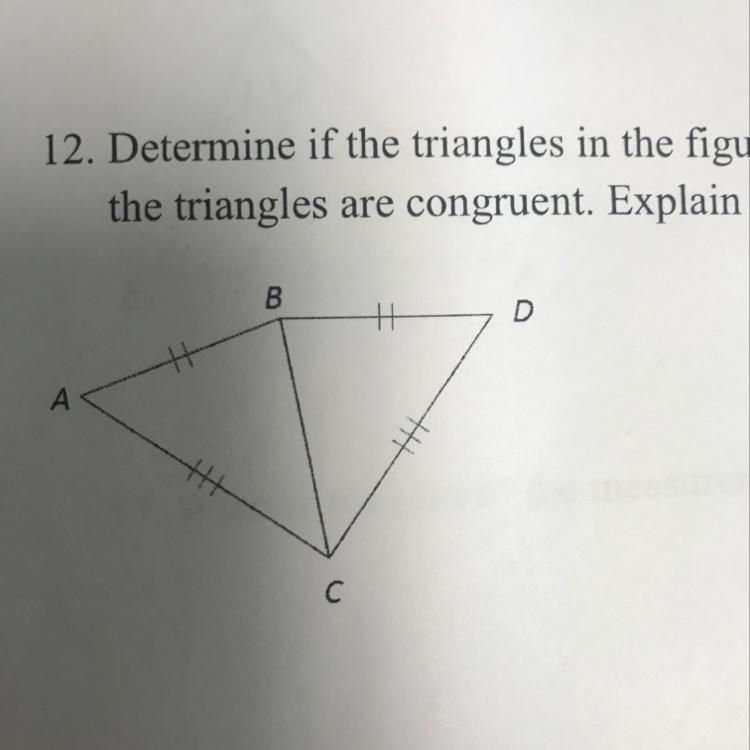 Determine if the triangles in the figure are congruent. If so, write the congruency-example-1