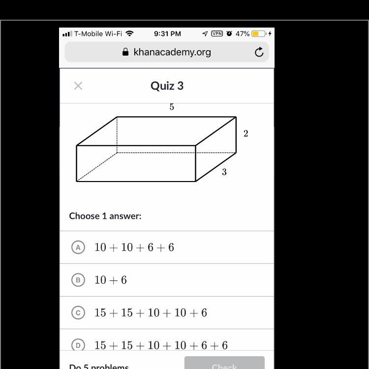 the question is “Which expression can be used to find the surface area of the following-example-1