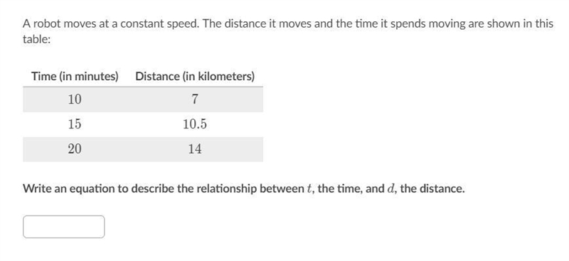 A robot moves at a constant speed. The distance it moves and the time it spends moving-example-1