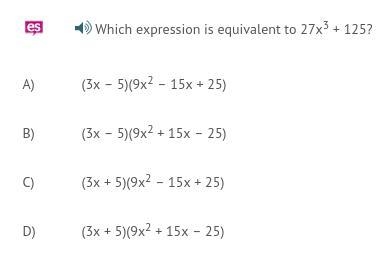 Which expression is equivalent to 27x^3+125-example-1