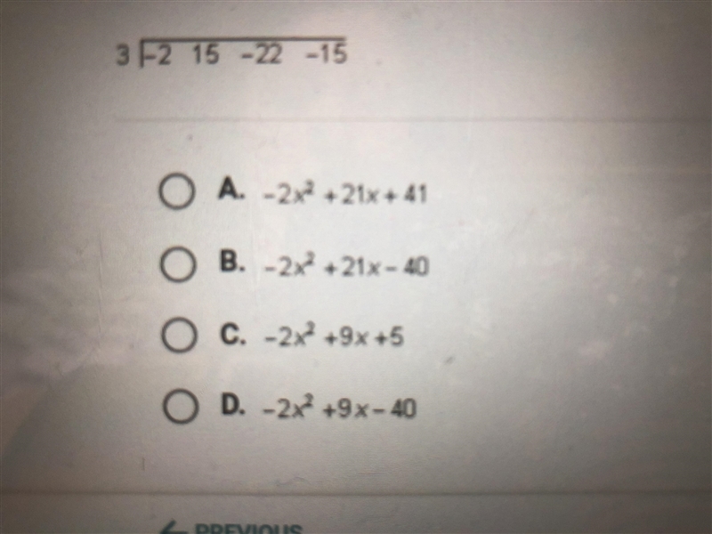 What is the quotient of the synthetic division problem below written in polynomial-example-1