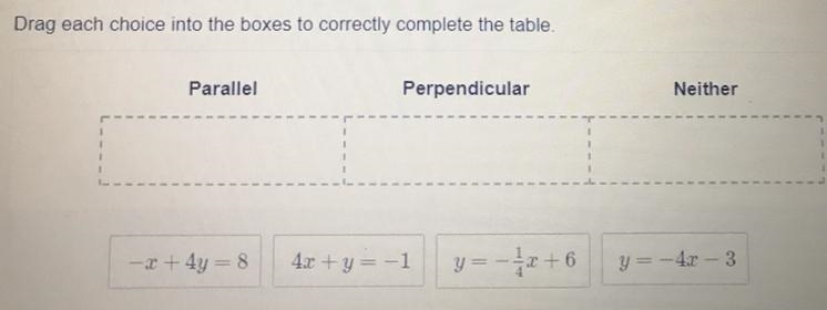 Is each line parallel, perpendicular or neither parallel or nor perpendicular to the-example-1