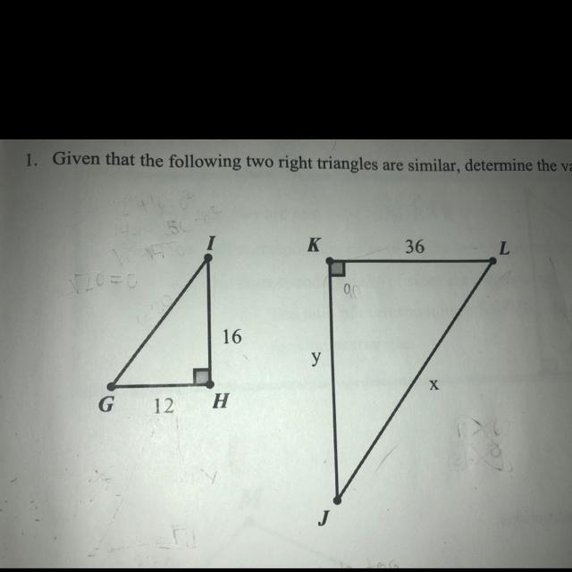 Determine the value of x and y-example-1