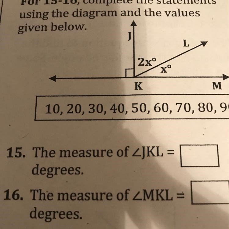 Complete the statements using the diagram and the values given below-example-1