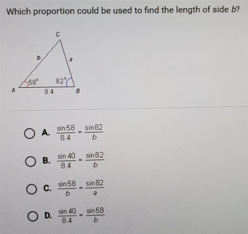 Which proportion could be used to find the length of side b?​-example-1