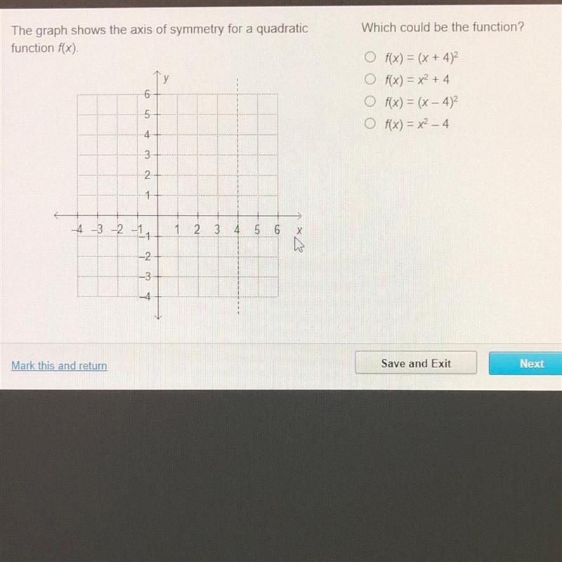 Which could be the function? The graph shows the axis of symmetry for a quadratic-example-1