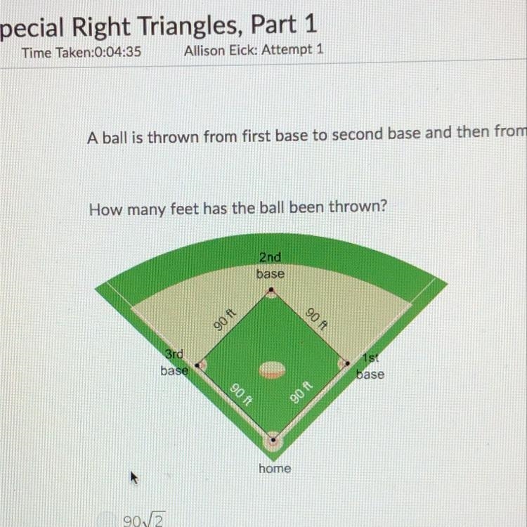 A ball is thrown from first base to second base and then from second base to home-example-1