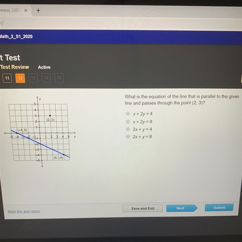 What is the equation of the line that is parallel to the given line and passes trough-example-1