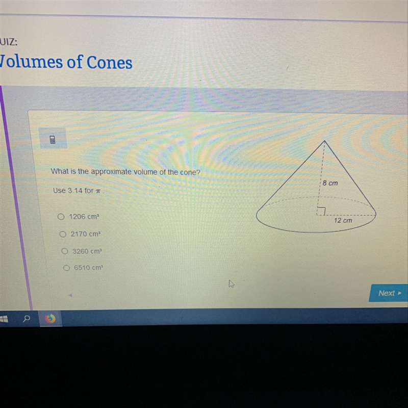 Vhat is the approximate volume of the cone?-example-1