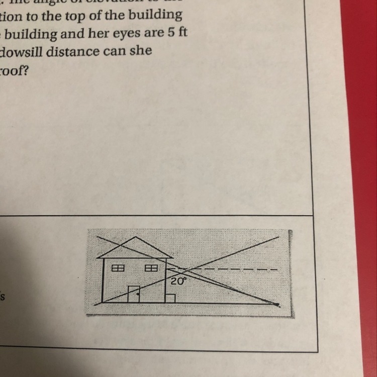 A homework question says that the angle of depression from the bottom of a house window-example-1