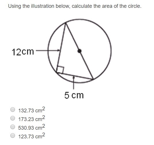 Using the illustration below, calculate the area of the circle.-example-1