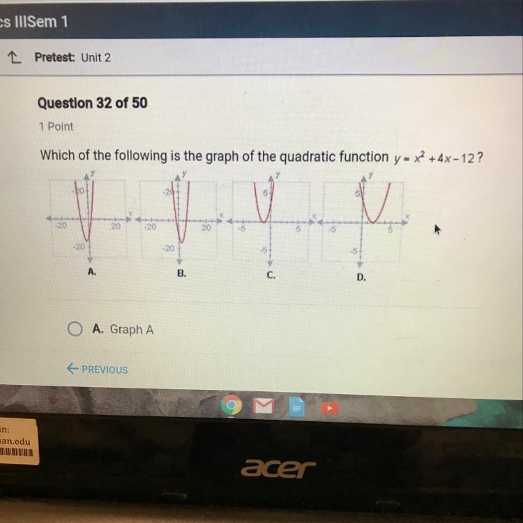 Which of the following is the graph of the quadratic function y = x^2 + 4x - 12-example-1