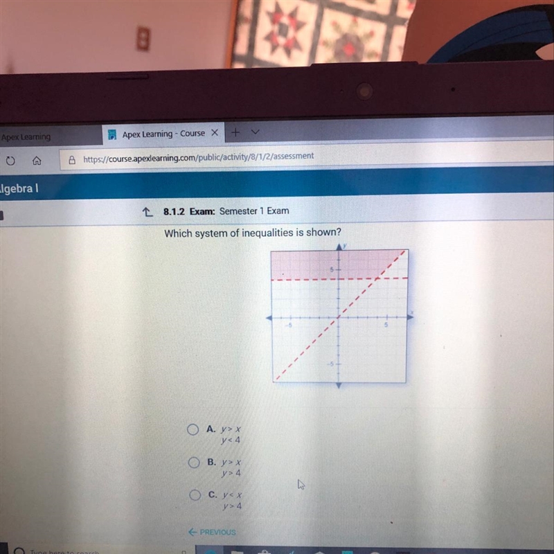 Which system of inequalities is shown? D. y y<4-example-1