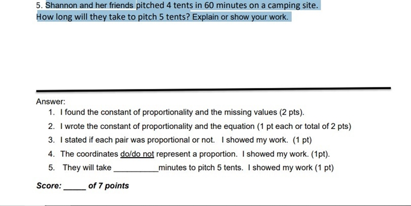 Shannon and her friends pitched 4 tents in 60 minutes on a camping site. How long-example-1