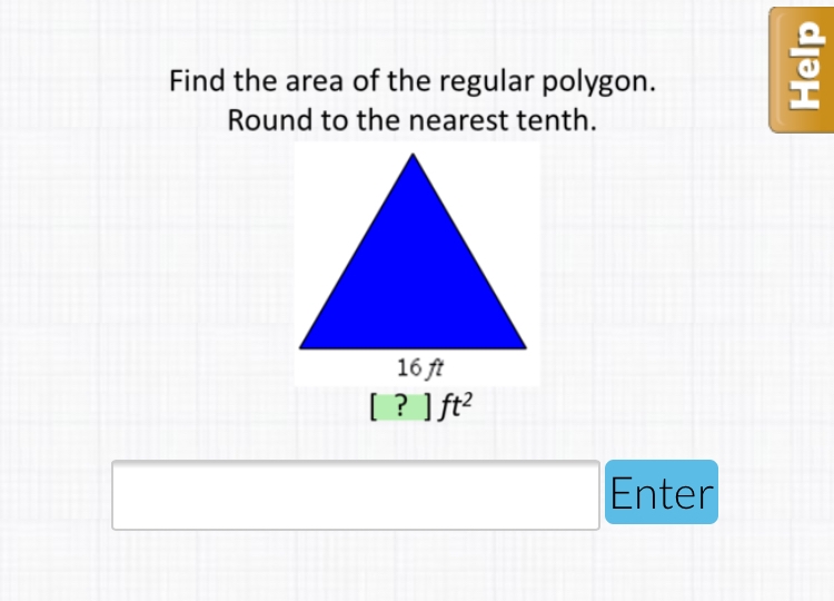 Find the area of the regular polygon. Round to the nearest tenth.-example-1