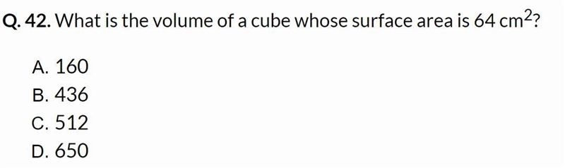 What is the volume of a cube whose surface area is 64 cm square ?-example-1