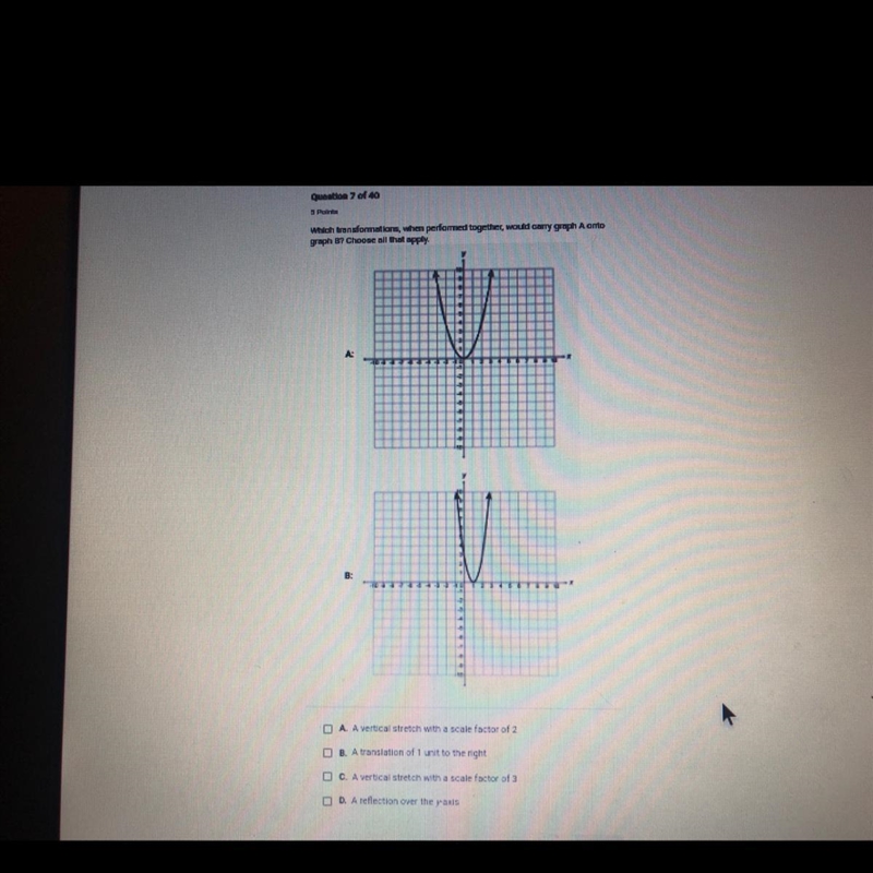 Which transformation when performed together would carry graph a onto graph b choose-example-1