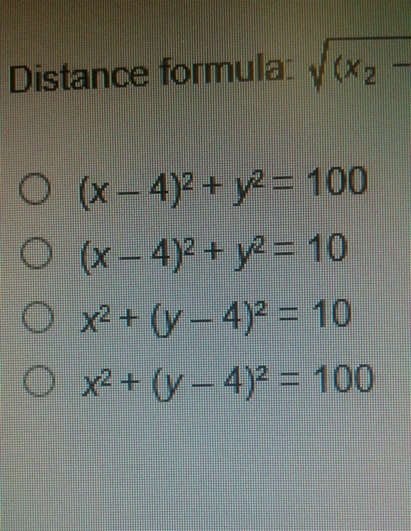 Which equation represents a circle that contains the point (-2,8) and has a center-example-1