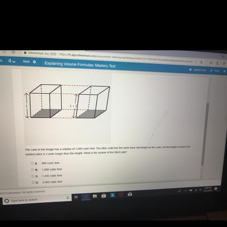 The cube in the image has a volume of 1000 cubic feet the other solid has the same-example-1