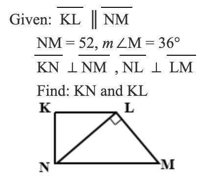 What are the lengths of KN and KL.?-example-1