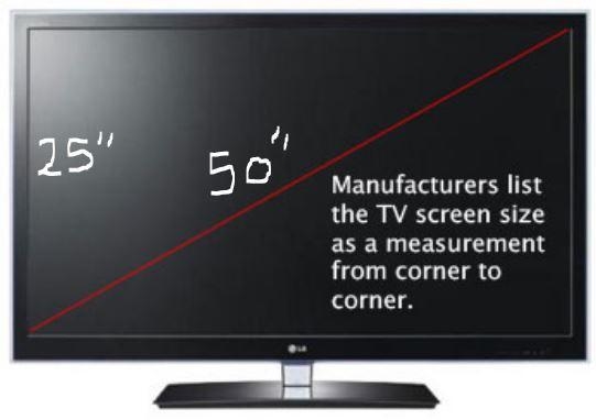 A flat screen television has a 50 inch diagonal and a height of 25 inches. How wide-example-1