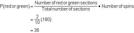 Kevin has a spinner that has 10 equal sections and 2 sections of each color—red, blue-example-1